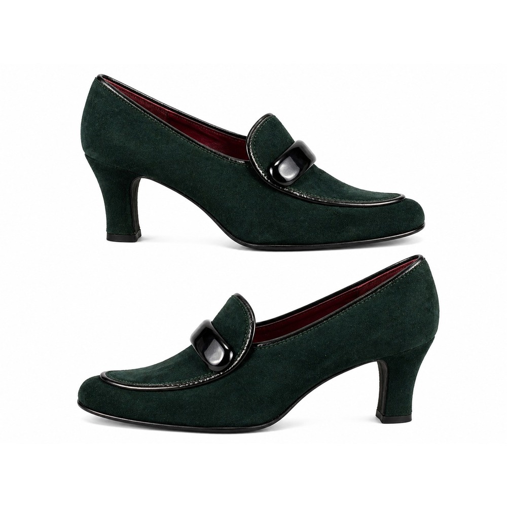 Petra Firenze Women Heels Size 6 Green Suede Italy Classic Loafer Pump Vintage